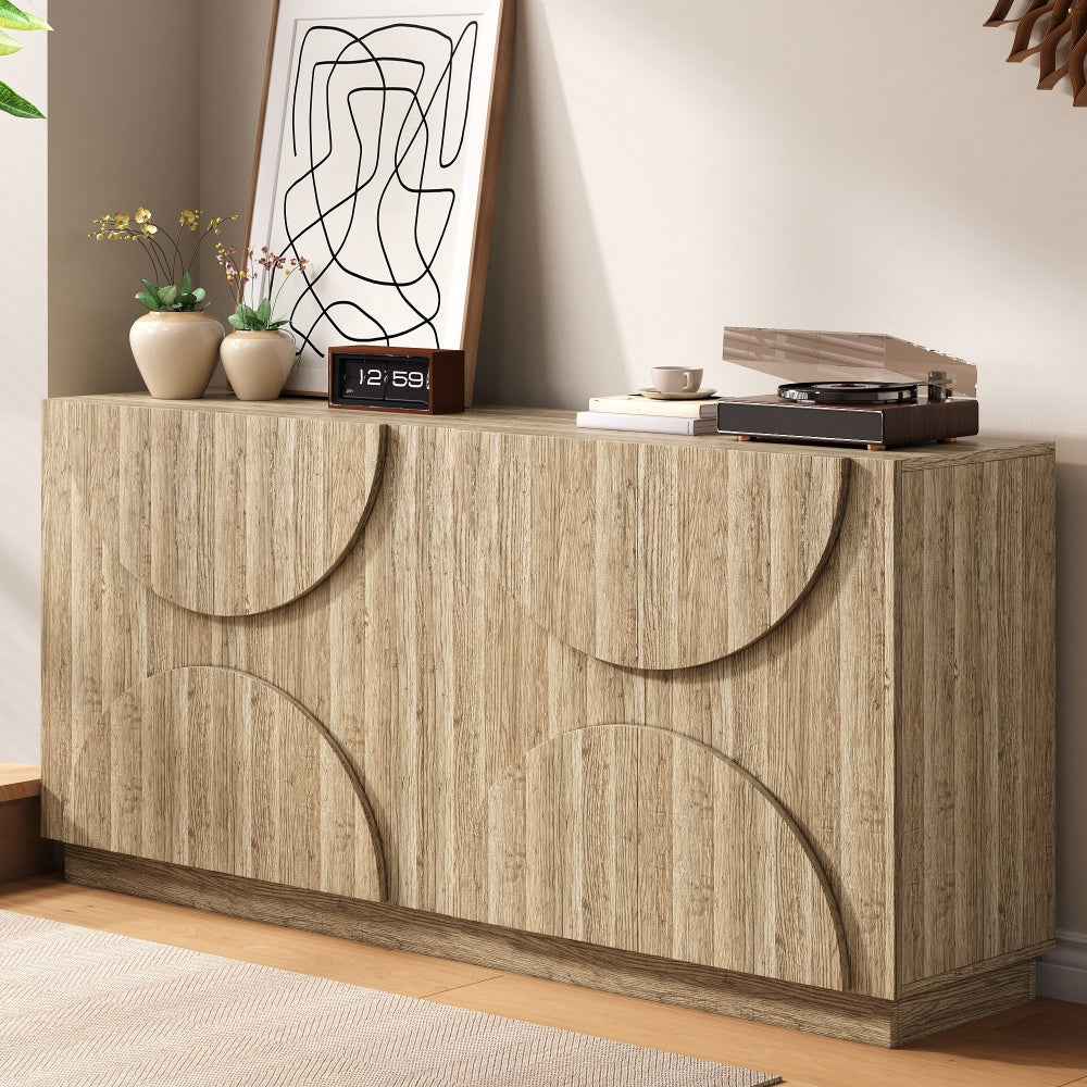 Dressoir – Opbergkast – Ladekast – Buffettafel – Sideboard – Modern Design – Veerbelaste Deur – Beige Wit – Duurzaam Niet-Houten Materiaal – Meerdere Planken – Eenvoudige Montage