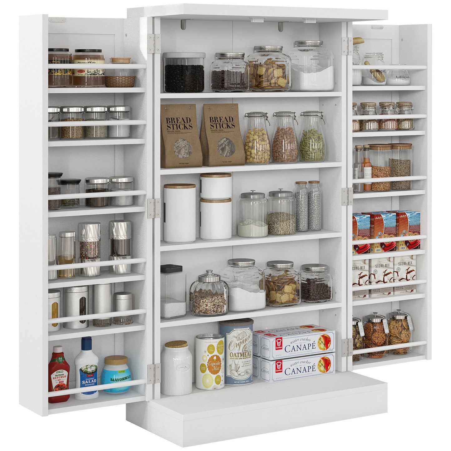 Keukenkast – Keukenkastje – Voorraadkast – Opbergkast – Keukenkast Wit – 60x30x104 cm – Verstelbare Planken & Anti-Kantelriemen