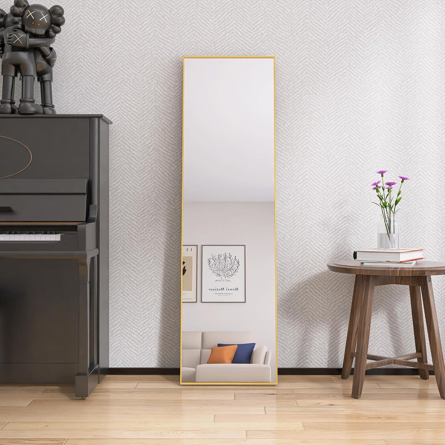 Volspiegel – Vloerspiegel – Wandspiegel – Lengtemeter Spiegel – Rechthoekige Spiegel – Aluminium Frame – 180x80 cm Gouden Afwerking