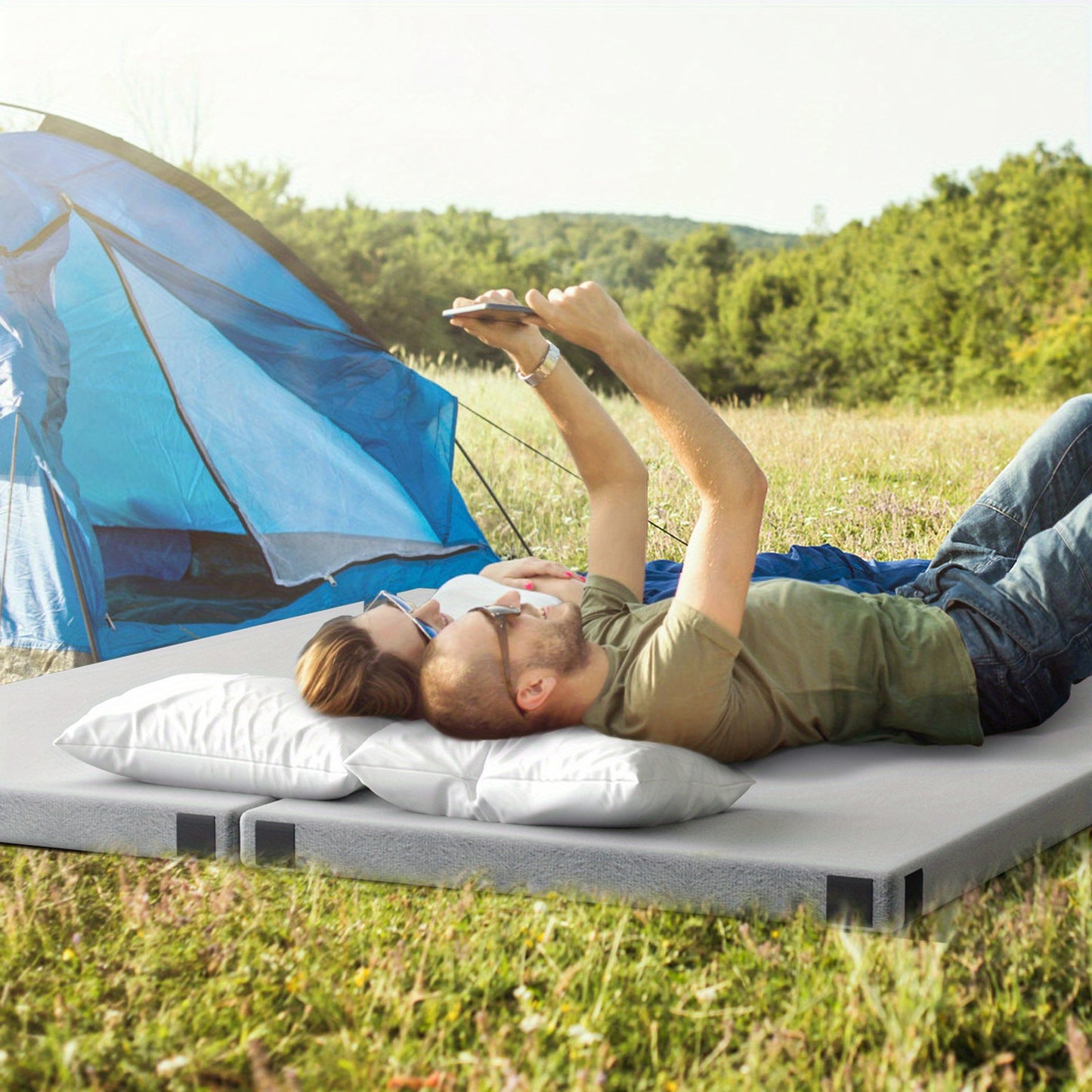 Campingmatras – Slaapmat – Campingbed – Opvouwbaar Matras – Draagbaar Bed – Memory Foam – Waterafstotende Hoes – Anti-Slip Bodem – Queen Size 188x97 cm – Inclusief Draagtas