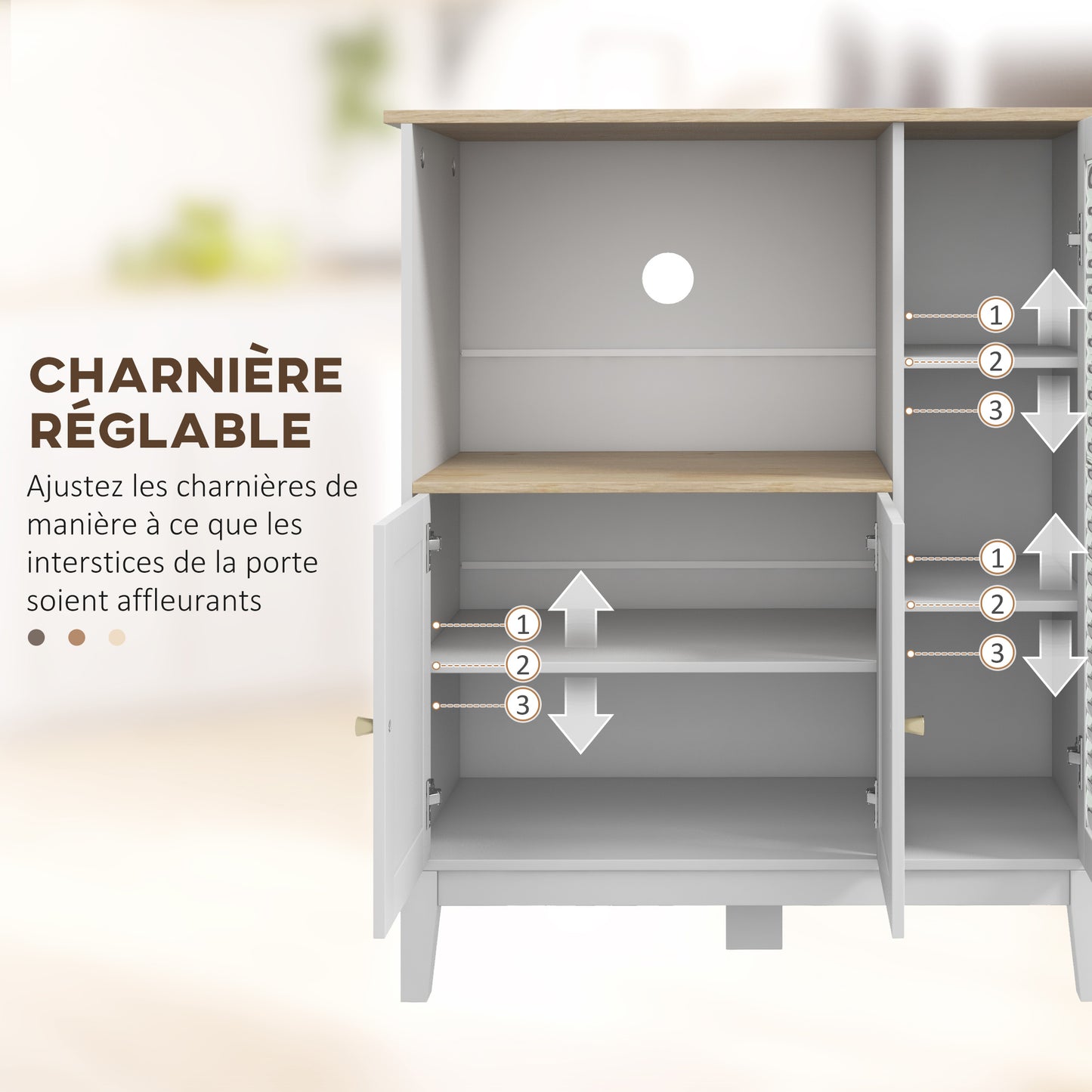 Keukenkast – Magnetronkast – Buffetkast – Opbergkast – Ovenkast – 80x35x97 cm – MDF Wit Met Houtlook – Kabeldoorvoer & Verstelbare Planken