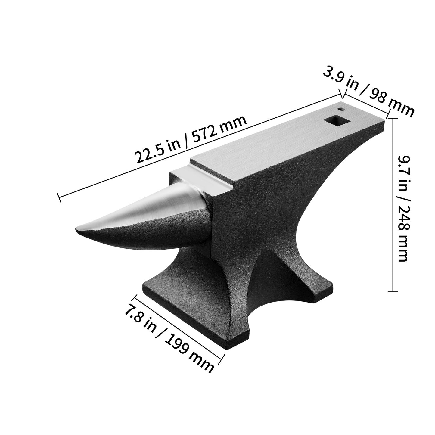 VEVOR Single Horn Anvil 110lbs Cast Steel Anvil Round Horn Anvil for Blacksmiths