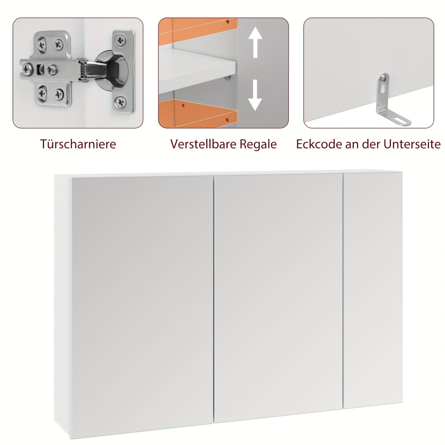 Badkamerspiegel – Spiegelkast – Wandkast – Opbergkast – Badkamerkast – Waterbestendig Hout – Dubbele Deuren Met Spiegel