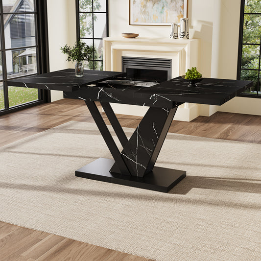Uitschuiftafel – Uitklaptafel – Eettafel – Keukentafel – Verstelbare Tafel – Zwart Marmerpatroon – 120-160 x 75 cm – Ruimtebesparend & Duurzaam