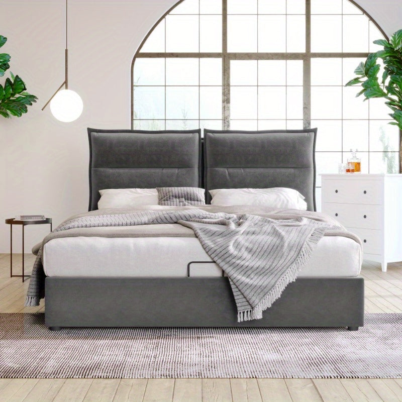 Twijfelaarbed – Tweepersoonsbed – Bedframe – Opbergbed – Bed Met Matras – Hydraulisch Hefmechanisme – Verstelbaar Hoofdbord – Metaal – 140x200 cm – Ruimtebesparend Design