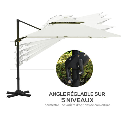 Parasol – Tuinparasol – Zonneparasol – Terrasparasol – Offset Parasol – 3x3 Meter – Kantelbaar en Draaibaar – Dubbel Dak voor Ventilatie – Beige Polyester