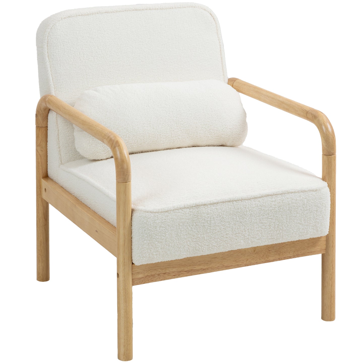 Fauteuil – Accentstoel – Gestoffeerde Stoel – Loungestoel – Zetel – Moderne Witte Stoffen Bekleding – Rubberhouten Frame – Inclusief Sierkussen – Extra Comfortabele Zitting