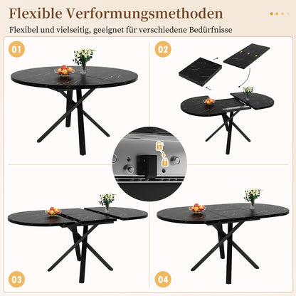 Uitschuifbare Eettafel – Uitklapbare Tafel – Verlengbare Eettafel – Ronde Tafel – Ovale Tafel – Zwart Marmeren Blad – Compact & Luxe Design