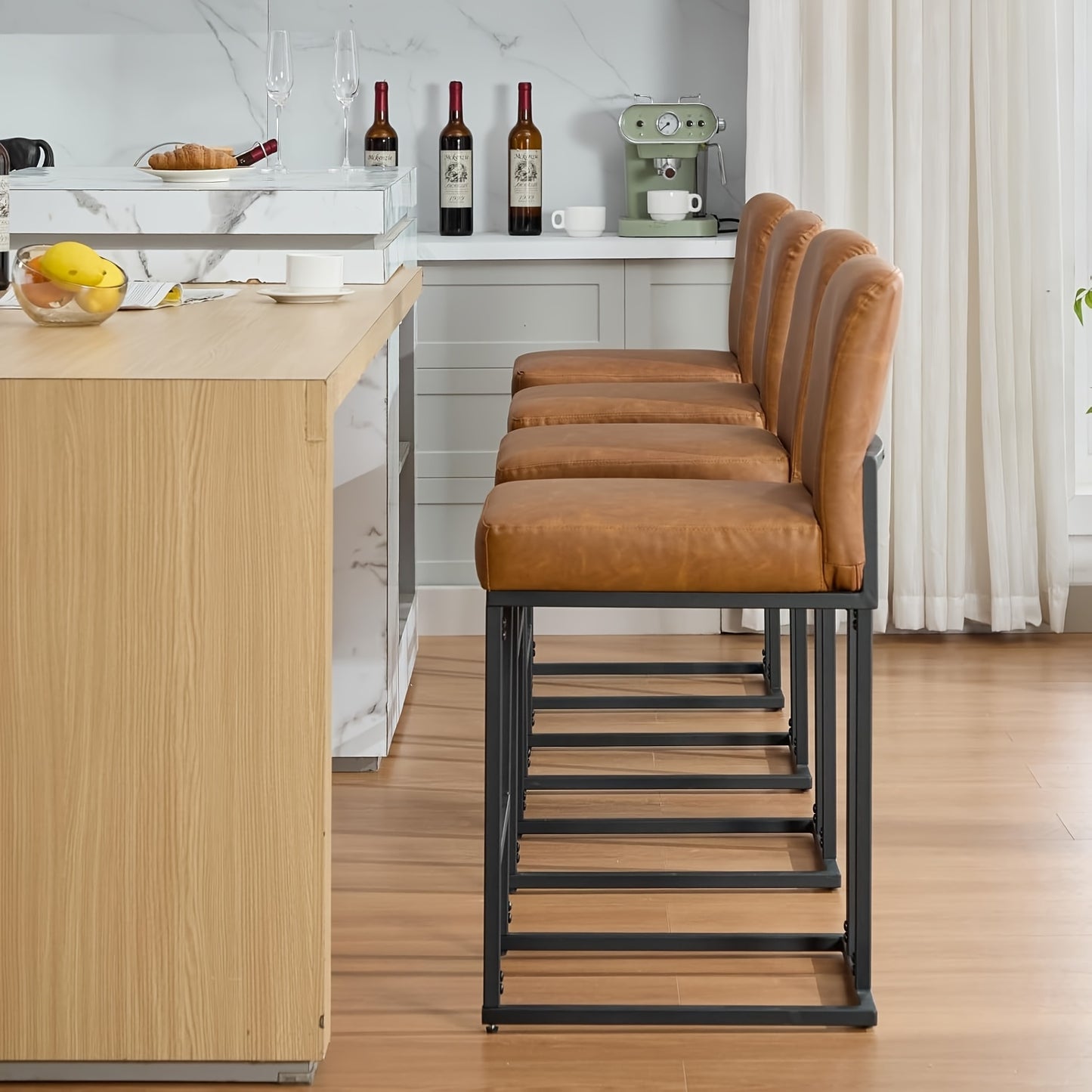 Set Van 2 Moderne Krukken – Barkrukken – Barstoelen – Keukenkrukken – Counterstoelen – 60,96 cm Hoog – Met Rugleuning En Stevig Metalen Frame