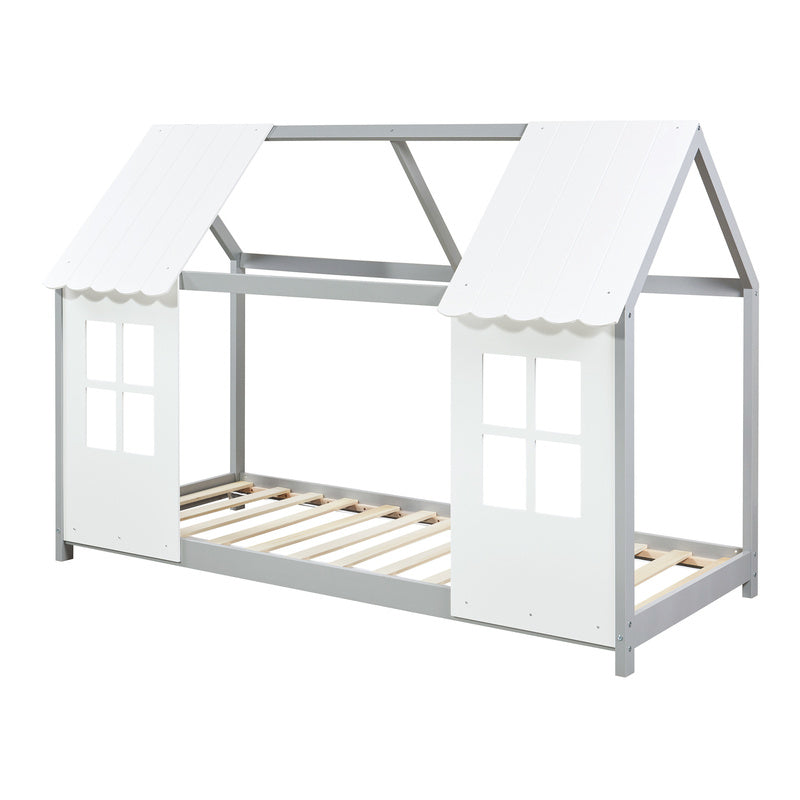 Kinderbed – Huisjesbed – Kinderbedden – Eenpersoonsbed – Speelbed – Massief Hout – Semi-Open Ontwerp – 140x200 cm – Wit