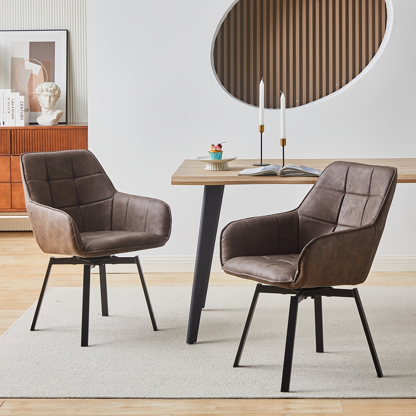 Draaibare Eetkamerstoelen – Armstoel – Stoel Met Armleuningen – Eetstoel – Loungestoel – Set Van 2 – Kunstleer Bekleding – 360° Draaibaar Met Memory Foam Zitting