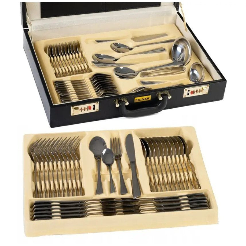 Cutlery in The Case | 72pcs | 12 People | Stainless Steel | Fork | Spoon | Knife | Ideal As a Gift | Case | ZL6507