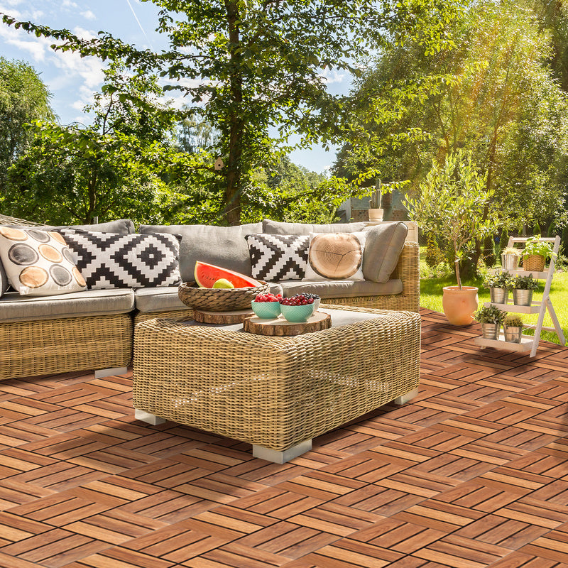Terrace Tiles Decking Tiles 30 x 30 cm Tiles Balcony Tiles, Brown for Balcony, Garden, Saunas, Swimming Pools Wooden Floor with 6 Slats/12 Slats, Set of 11/22/33 Tiles for 1 m²/2 m²/3 m²