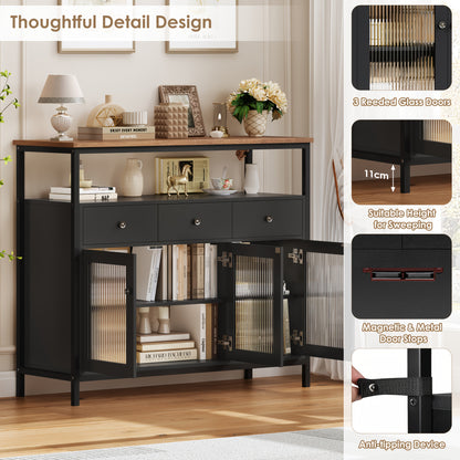 Kealive Modern Living Room Sideboard Cabinet with Glass Doors & Adjustable Shelves - 2-Pack Storage Display Cabinet with Drawers, / for Home Office, Storage Drawer Units