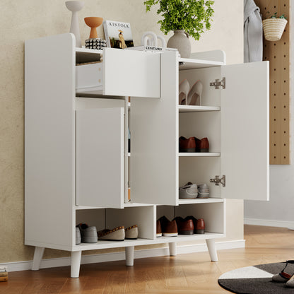 Opbergkast – Ladenkast – Opbergmeubel – Schoenenkast – Kast Wit – Verstelbare Planken – Duurzaam Bamboe – Compact Design 99x90x35 cm