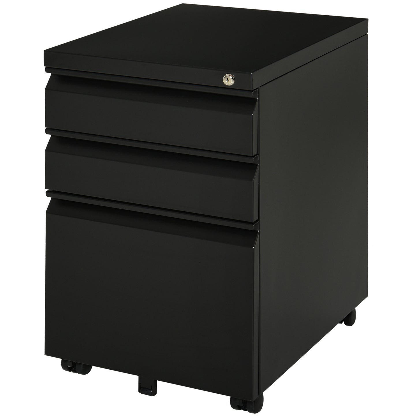 Rollcontainer – Ladenkast – Archiefkast – Bureaukast – Opbergkast – Zwart Stalen Bureaukast – 3 Laden Met Centrale Vergrendeling – 4 Zwenkwielen, Compact 39x48x60 cm