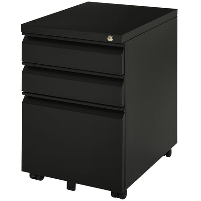 Rollcontainer – Ladenkast – Archiefkast – Bureaukast – Opbergkast – Zwart Stalen Bureaukast – 3 Laden Met Centrale Vergrendeling – 4 Zwenkwielen, Compact 39x48x60 cm