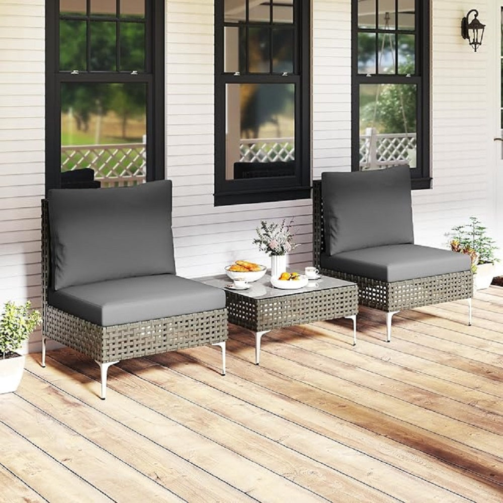 Tuinlounge Set – Loungeset – Tuinmeubelen – Buitenmeubilair – Tuinbank – Weerbestendig PE Rattan – Tempered Glass Tafel – 3-Delige Set – Comfortabele Fauteuils – Onderhoudsvriendelijk