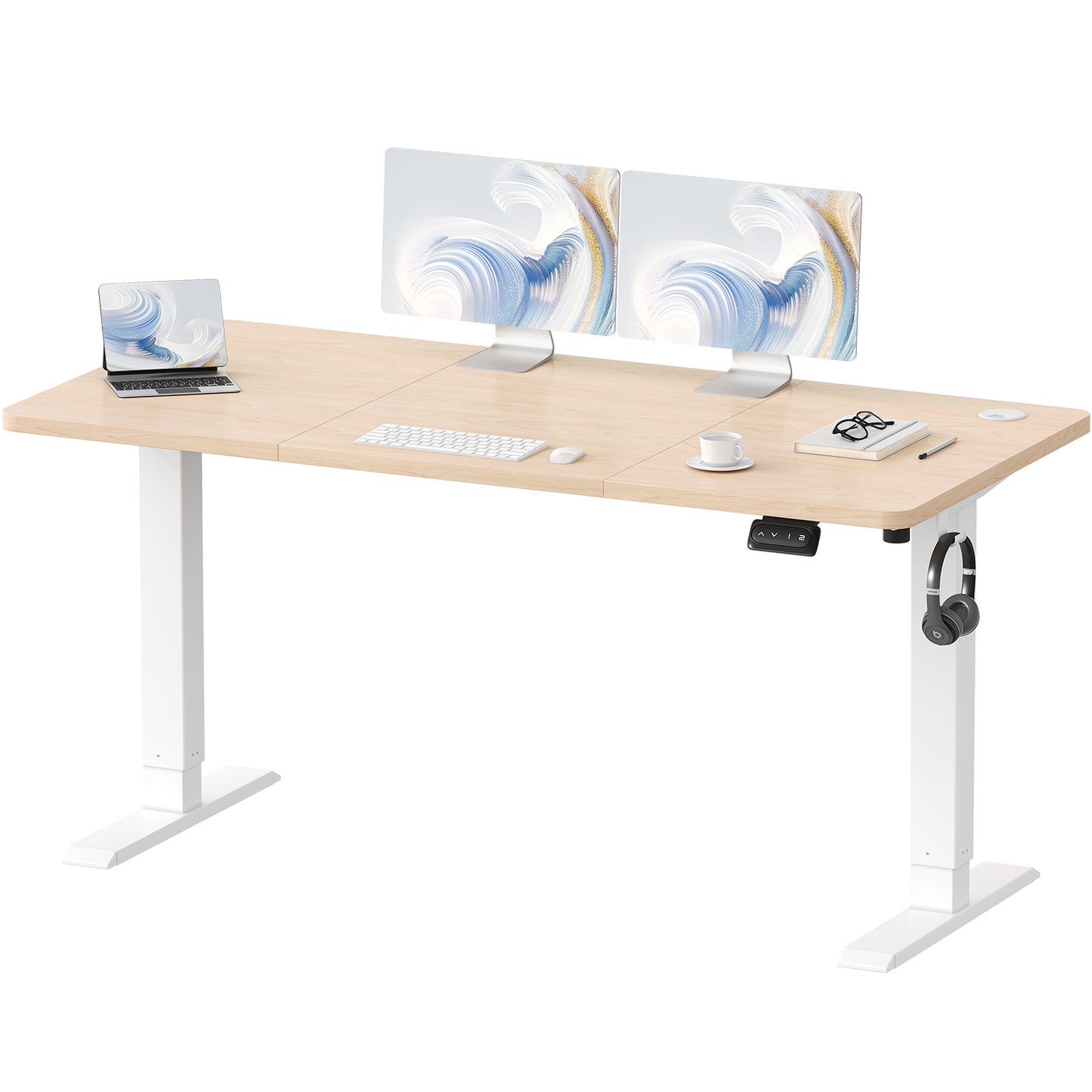 Ergonomisch Zit-Sta Bureau – Verstelbaar Bureau – Sta Bureau – Thuiswerk Bureau – Computerbureau – Handmatig Verstelbaar – Stabiel Stalen Frame – 140x60 cm Champagne
