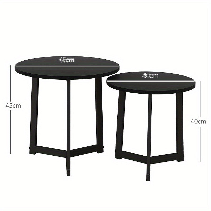 Ronde Bijzettafel – Salontafel – Accenttafel – Zwart Metaal Tafeltje – Hoektafel – Verstelbare Hoogte – Sterk Stalen Frame 35kg Capaciteit
