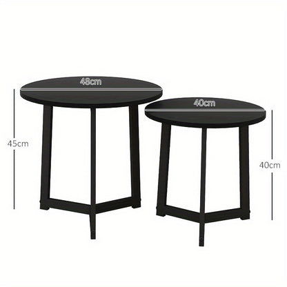 Ronde Bijzettafel – Salontafel – Accenttafel – Zwart Metaal Tafeltje – Hoektafel – Verstelbare Hoogte – Sterk Stalen Frame 35kg Capaciteit