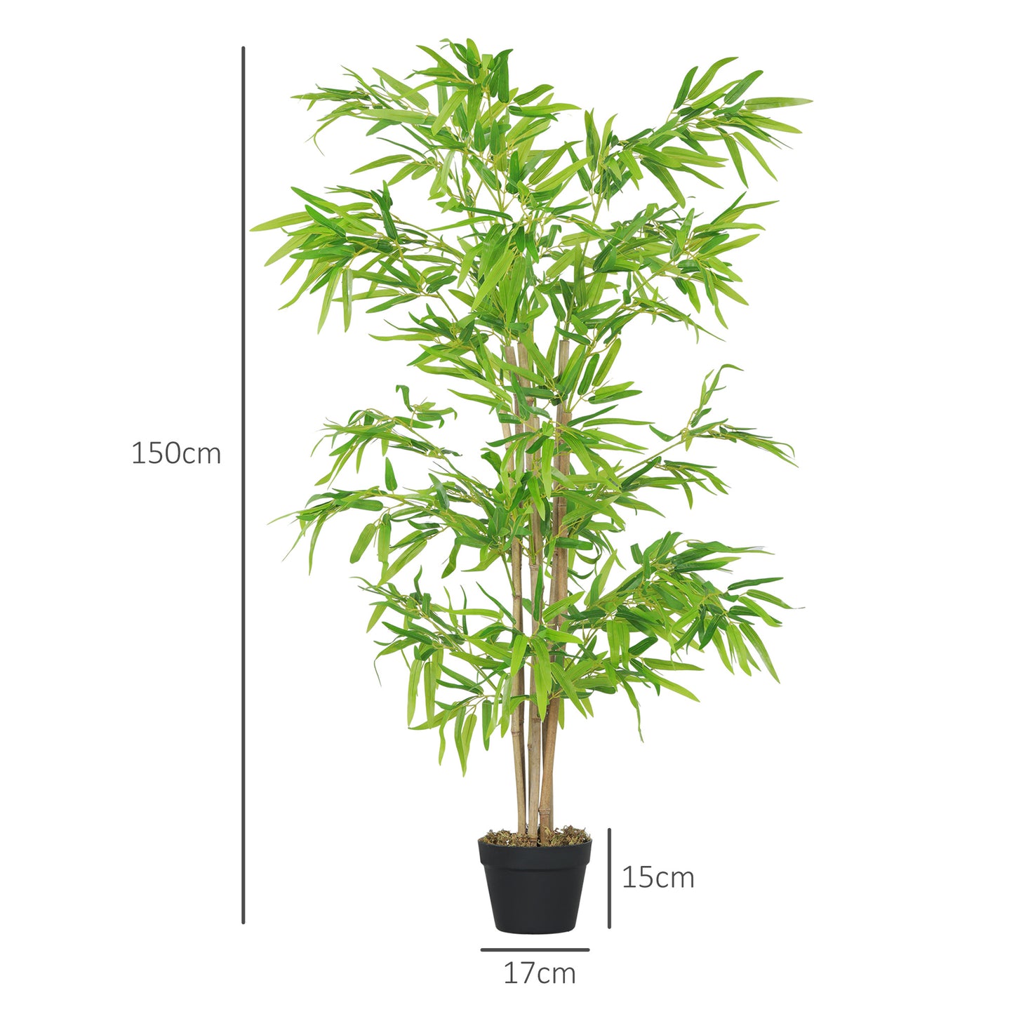 Kunstbamboe – Nepplant – Kunstplant – Bamboeplant – Decoratieplant – Set Van 2 – 1,5 Meter Hoog – 644 Realistische Bladeren – Pot Met Moslook – Verstelbare Takken