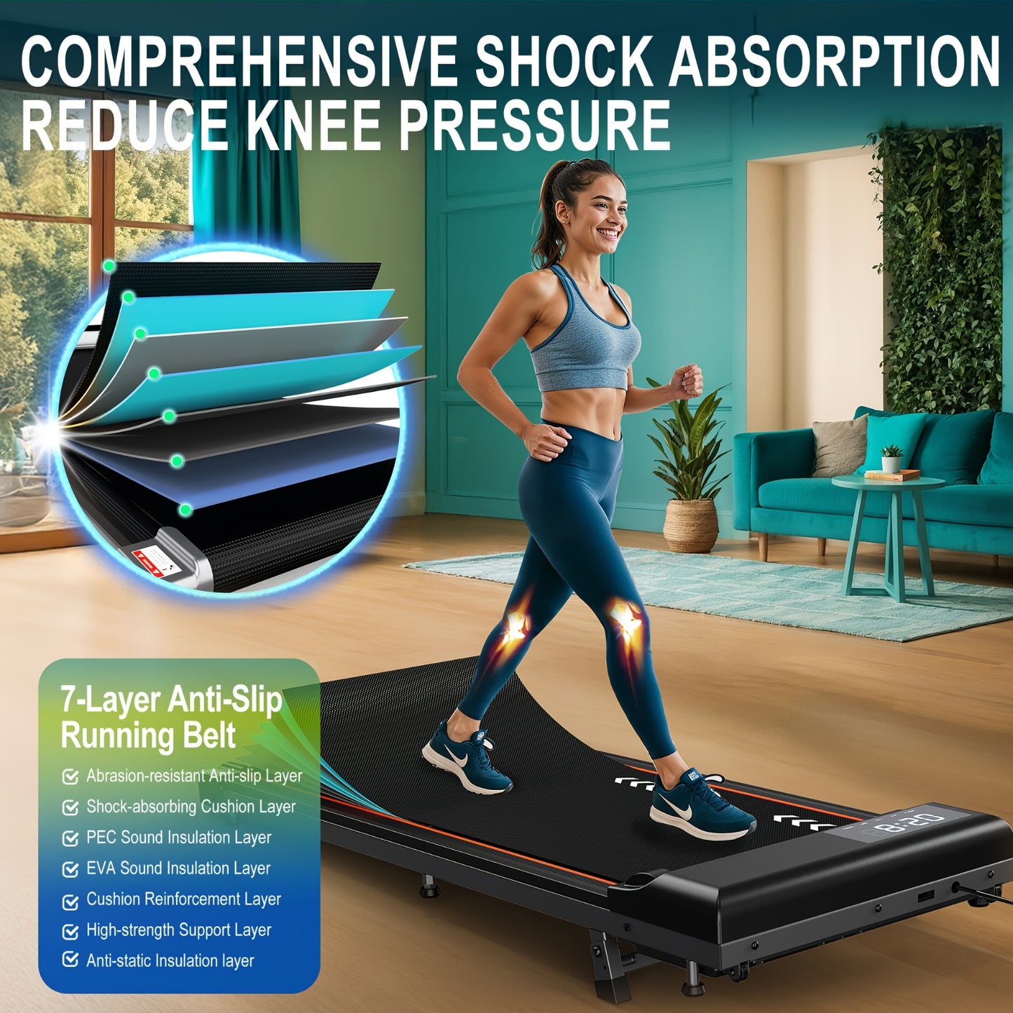 Walking Pad Treadmill – Foldable Treadmill – Treadmill Portatif – Indoor Walking Machine – Compact Home Treadmill – 2,25 HP Motor – 7% Incline & 7-Layer Running Surface