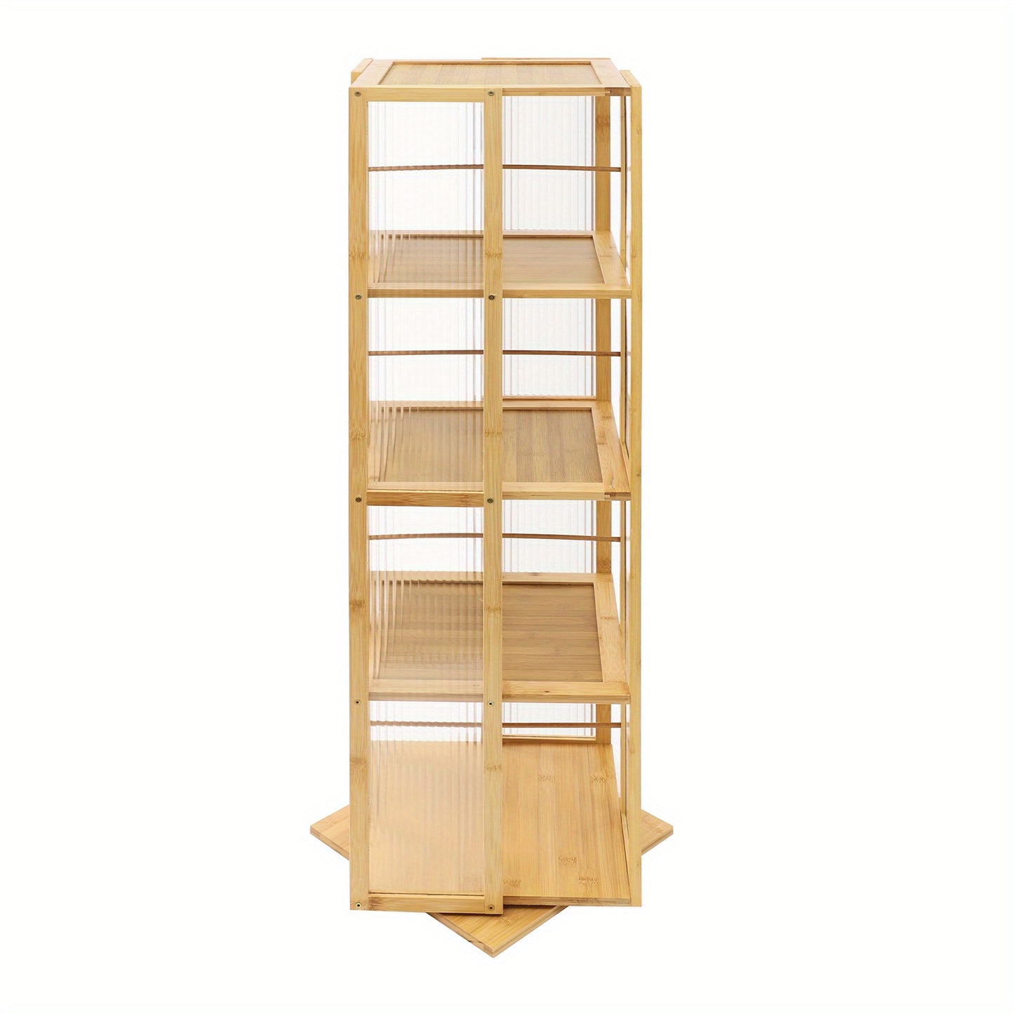 Boekenrek – Boekenplank – Boekenkast – Opbergkast – Draaibaar – 360° Draaibaar Ontwerp – Gerecycled Moso Bamboe & Acryl – Vrijstaand – 124 cm Hoog – Max 10 kg Per Plank