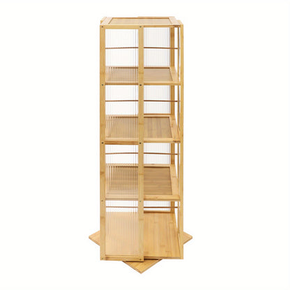 Boekenrek – Boekenplank – Boekenkast – Opbergkast – Draaibaar – 360° Draaibaar Ontwerp – Gerecycled Moso Bamboe & Acryl – Vrijstaand – 124 cm Hoog – Max 10 kg Per Plank