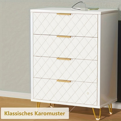 Modern White & Golden Storage Cabinet with PU Drawers - Heavy-Duty Organizer with Metal Handles, Space-Saving Design for Living Room, Bedroom, Entryway - Easy Assembly, Sturdy Construction, Cabinet Storage, Bedroom Furniture,