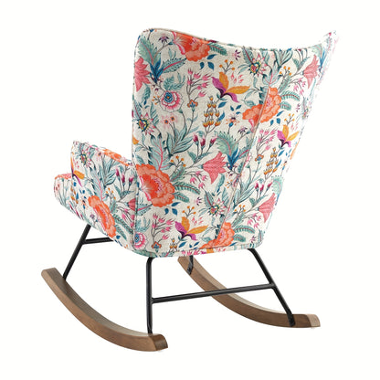 Bohemian Flower schommelstoel – Ergonomisch ontwerp met hoge rugleuning, lendenkussen en duurzaam metalen frame – Stijlvolle lounge- en leesstoel voor de woonkamer of het kantoor – Mix van kleuren