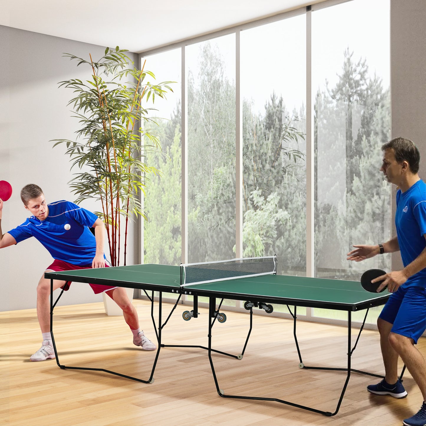 Tafeltennistafel – Pingpongtafel – Tafeltennisbord – Inklapbare Tafel – Speeltafel – Inklapbaar Design – 8 Wieltjes Voor Makkelijk Verplaatsen – 274x152,5x76 cm – Robuust IJzeren Frame – Inclusief Peddels En Ballen – Groen
