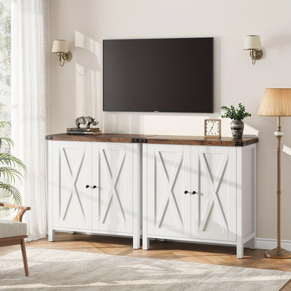Dressoir – Opbergkast – Ladekast – Buffetkast – Kast – Landelijk Design – 2 Deuren Met X-Patroon – Verstelbare Legplanken – Hardhouten Accent – Vrijstaand