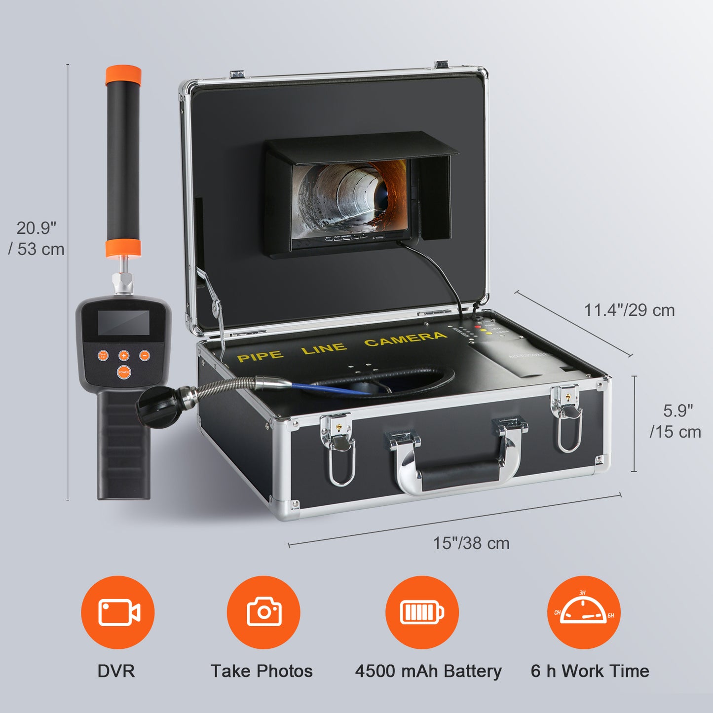 Inspectiecamera – Endoscoop – Rioolcamera – Buiscamera – Inspectiegereedschap – 18 cm LCD-Scherm – 40 Meter Kabel – 16GB SD-Kaart – 512Hz Sonar Locator – 1000 TVL HD Camera