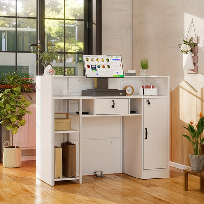Receptiebalie – Balie – Toonbank – Servicebalie – Werkplek – Modern Design – Groot Werkoppervlak 100x120x50 cm – Vergrendelbare Laden en Verstelbare Planken