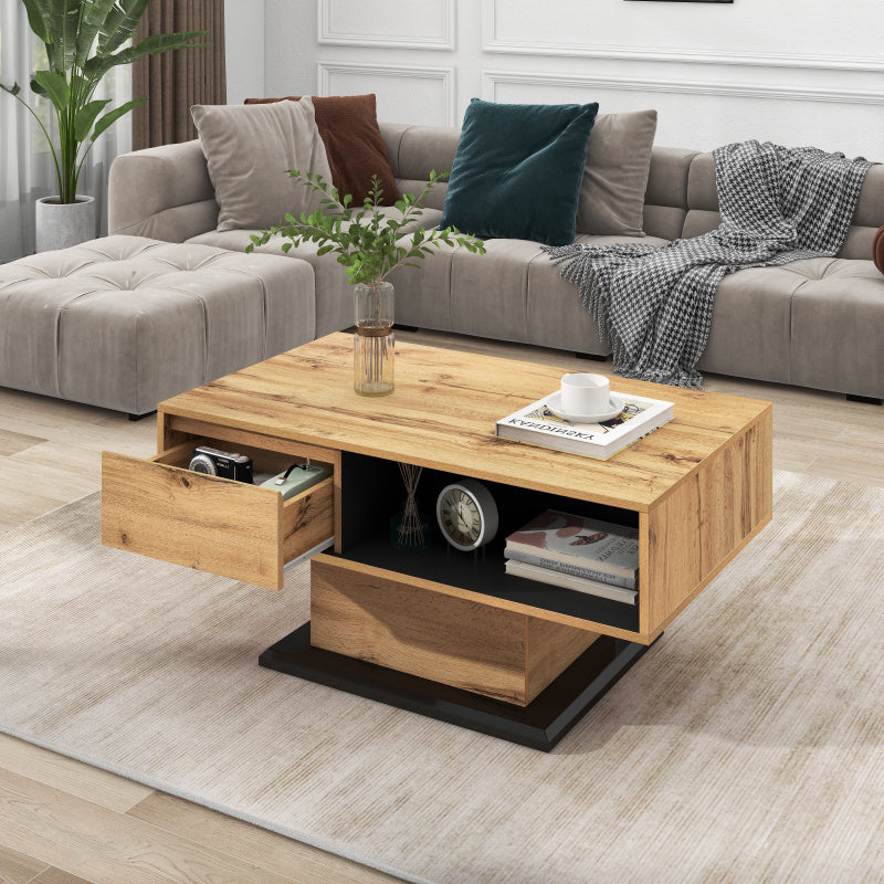 Salontafel – Koffietafel – Bijzettafel – Woonkamertafel – Tafel – Handenvrij Design – Dubbele Opbergruimte – 100x47x60 cm – Spaanplaat Met Natuurhoutnerf