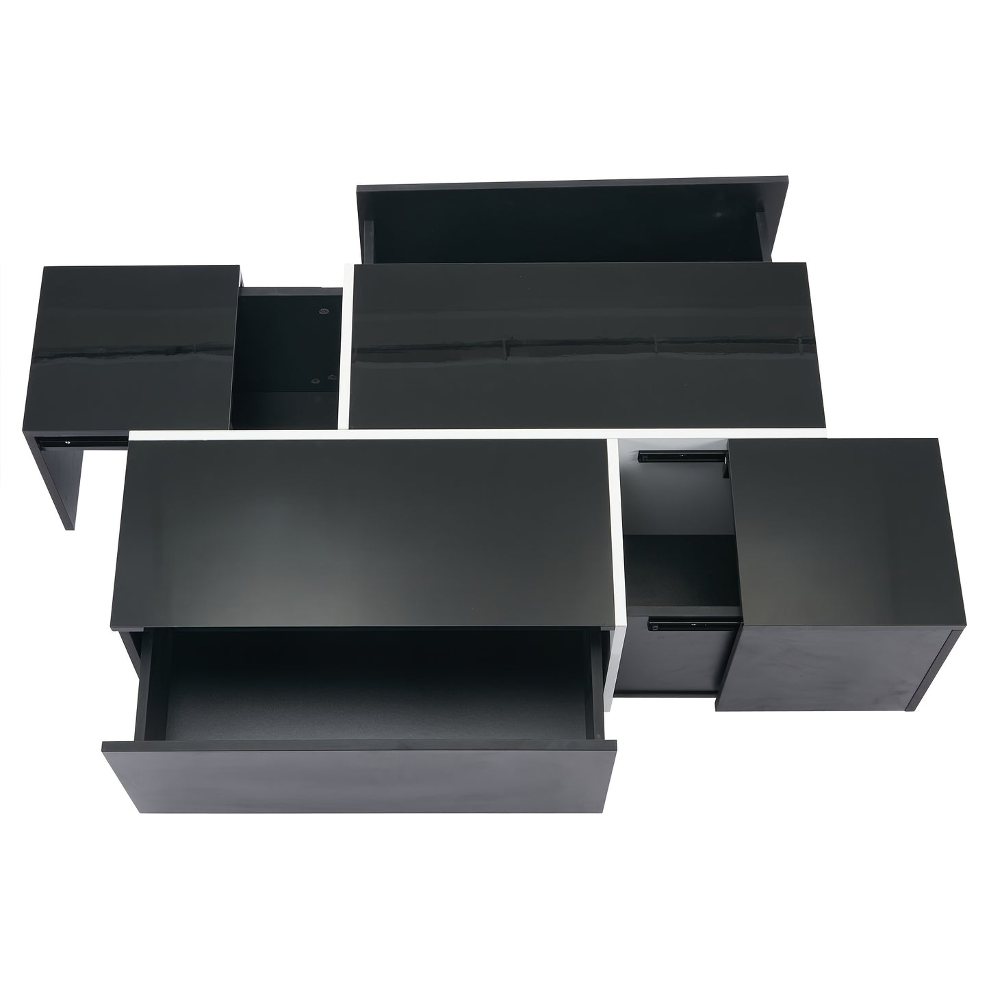 Modern Black Square Coffee Table with 4 Drawers & Sliding Top - High-Gloss Metal Frame, 30kg Load Capacity, 100x60x40cm Contemporary Living Room Furniture, Easy Assembly, No Power Needed, Coffee Table for Living Room, Minimal