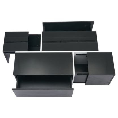 Modern Black Square Coffee Table with 4 Drawers & Sliding Top - High-Gloss Metal Frame, 30kg Load Capacity, 100x60x40cm Contemporary Living Room Furniture, Easy Assembly, No Power Needed, Coffee Table for Living Room, Minimal