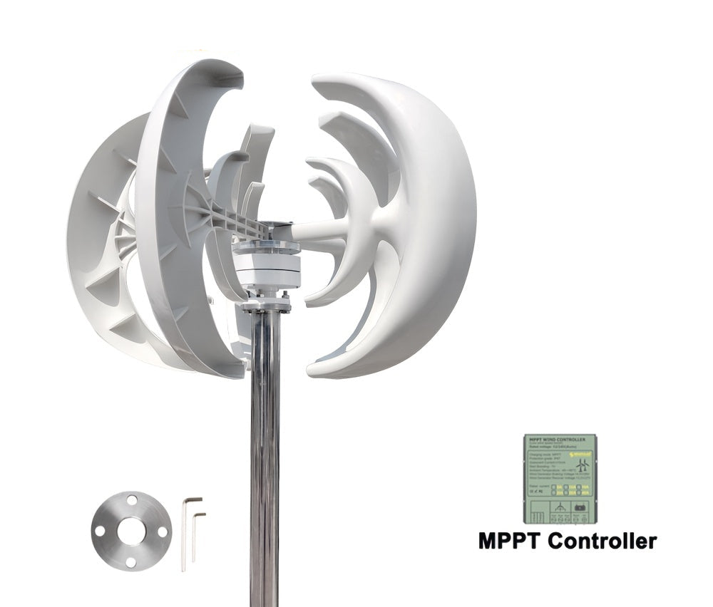 Verticale Windturbine – Windgenerator – Windmolen – Duurzame Energieopwekker – Windenergiesysteem – 24V - 800W Vermogen – 5-Blads Design – MPPT-Controller – Laag Geluidsniveau – Start Bij Lage Windsnelheid