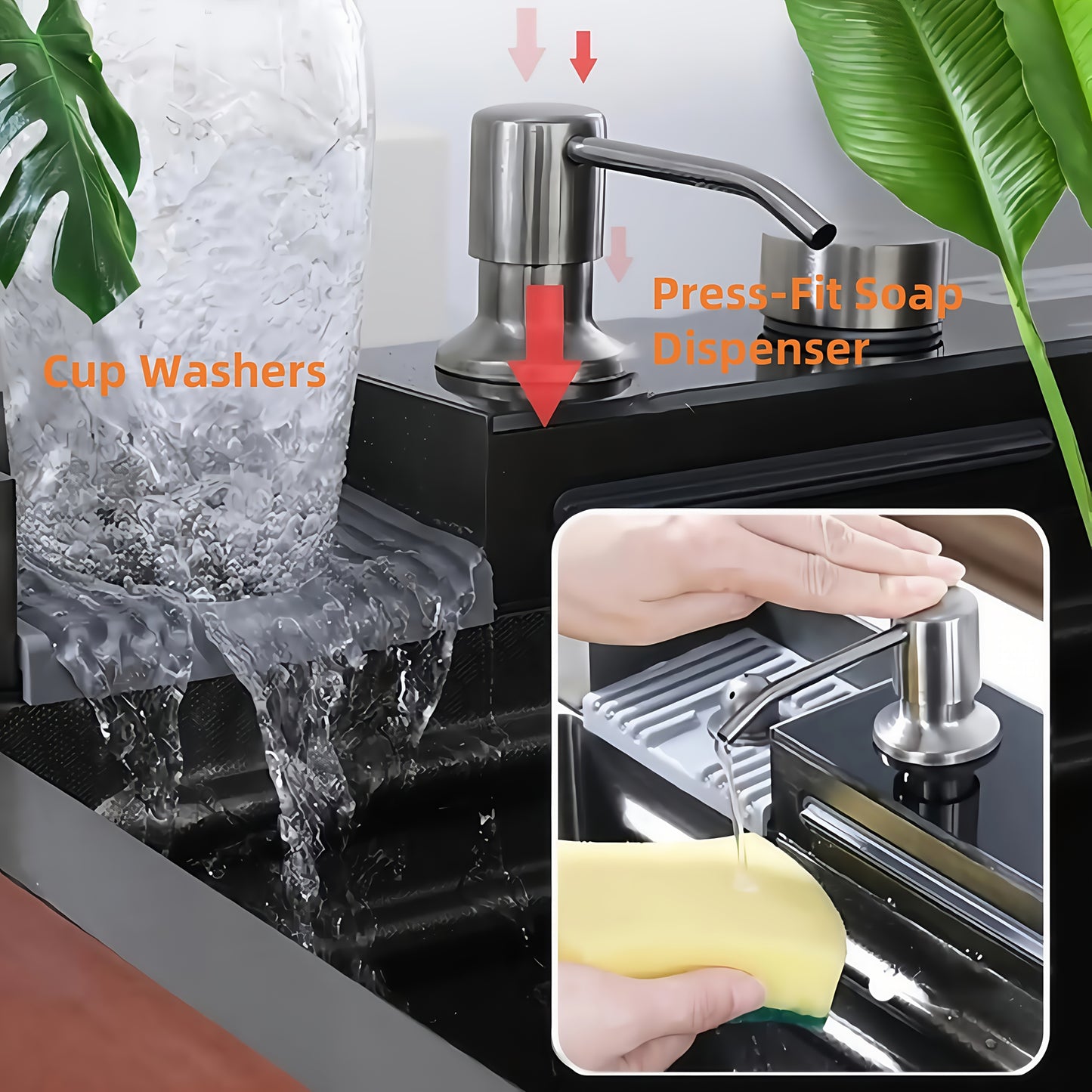 Keukenspoelbak – Spoelbak RVS – Gootsteen – Keukensink – Onderbouw Spoelbak – Zwart Gecoat RVS – Uittrekbare Kraan & Waterzuivering