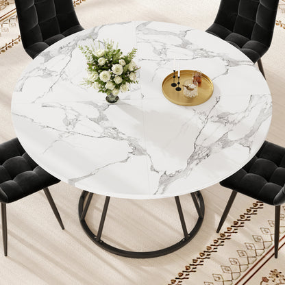 Eettafel – Tafel – Keukentafel – Eetkamertafel – Basis – Marmerpatroon Zwart Wit – Stijlvol Metalen Onderstel – Onderhoudsvriendelijk Oppervlak