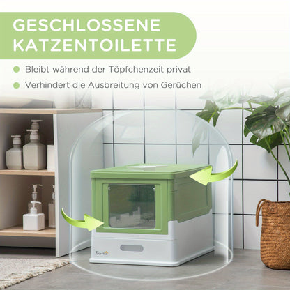 Kattenbak Met Deksel – Kattenbak Dicht – Kattenbak Met Schepje – Gesloten Kattenbak – Kattenbak Plastic – Geurremmend – Inclusief Schepje En Deodorizer
