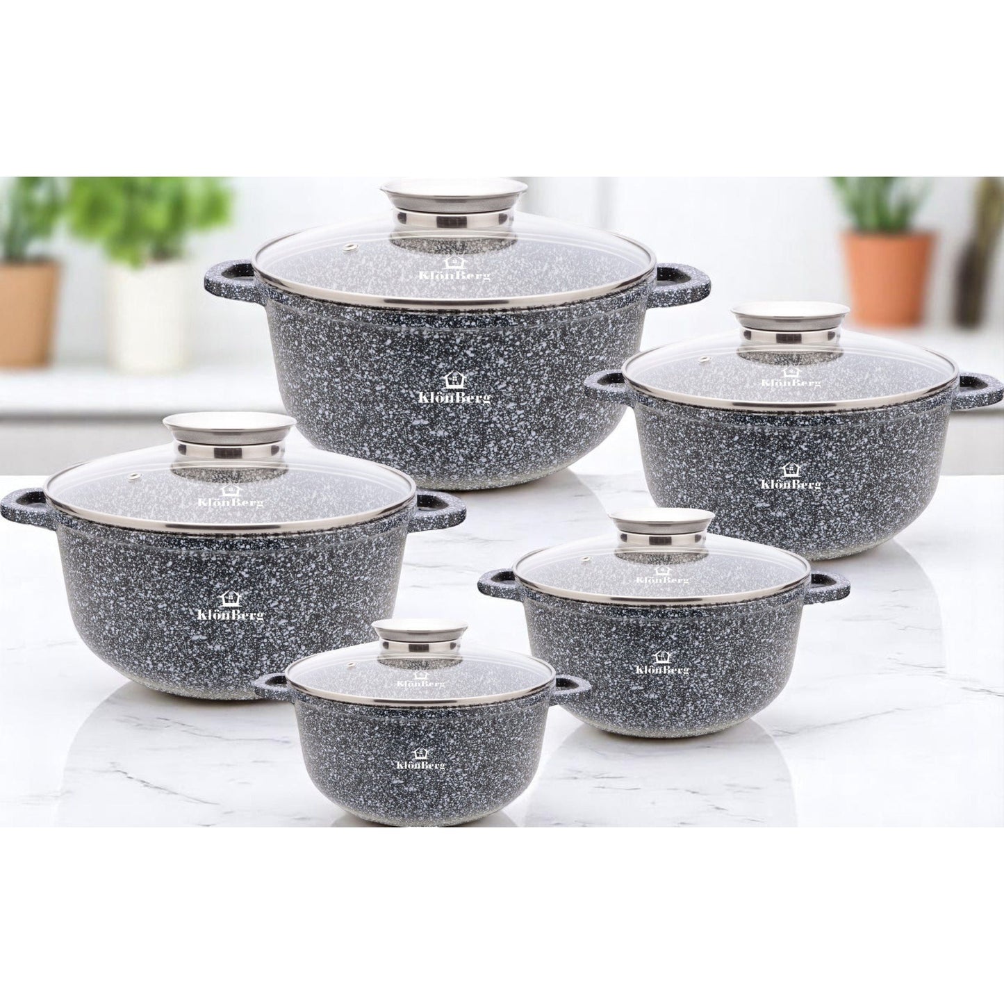 Kookset – Pannenset – Potten Set – Keukenset – Keramische Pannen – 10-delig – Geschikt Voor Alle Fornuizen – Non-Stick Met Glazen Deksels