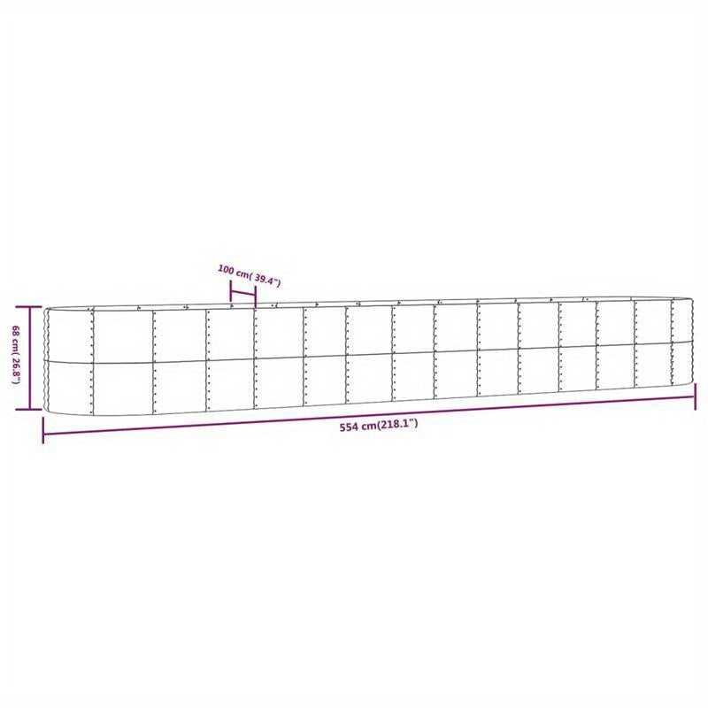 Plantenbak – Bloembak – Tuinbak – Bloempot Bak – Buiten plantenbak – Zilverkleurig Gepoedercoat Staal – Weerbestendig – 554x100x68 cm