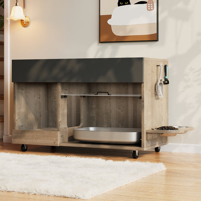 Dressoir Voor Katten – Opbergmeubel – Kast – Kattenvoerhouder – Kattenbakmeubel – Natuurlijk Kleur – Ruimtebesparend – Geperforeerde Zijpanelen