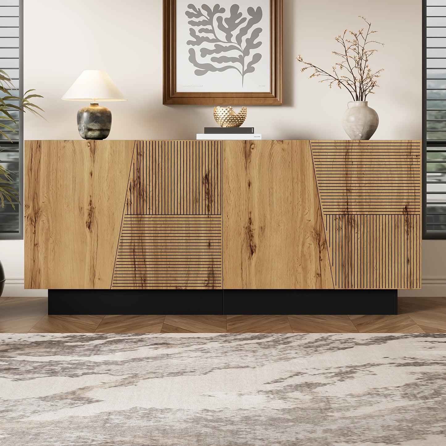 Modern Large 160cm Freestanding Storage Cabinet - Adjustable Shelf Cabinet with Ample Space, Wood Tone (Non-Wood), Easy Assembly Suitable for, Dining Room, Hallway - Contemporary & Classic Design