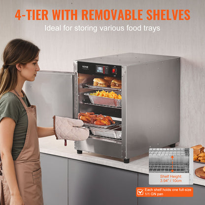 Voedselwarmer – Warmhoudkast – Hotbox – Eten Warmer – Food Cabinet – 4-laags – 201 RVS Behuizing – 360° Luchtcirculatie Met Waterschotel