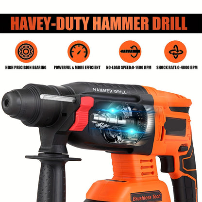 Accu Klopboor – Draadloze Boormachine – Klopboor – Hamerboor – Schroefboor – 2 X 4.0Ah Accu – 360° Verstelbare Handgreep