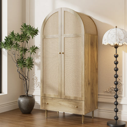 Modern Freestanding Wardrobe with Fabric Doors & Drawers - Oak-Finish, Easy Assembly, 68.58cm+ Height, 3.2+ Cu Ft Capacity, -Standing Dresser for Bedroom/, Wood Color (No Wood)