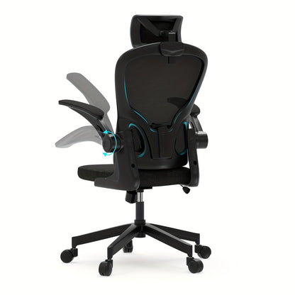 Ergonomic Office Chair With Adjustable Lumbar Support & Breathable Mesh Back - Certified For Home/Office Use [ Comfort & Flip-Up Arms]